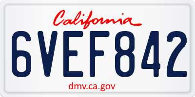 CA license plate 6VEF842