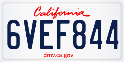 CA license plate 6VEF844