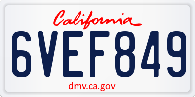 CA license plate 6VEF849