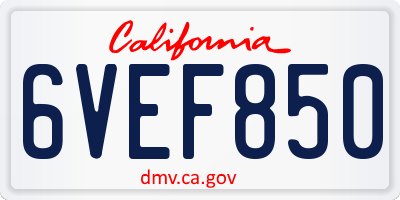 CA license plate 6VEF850