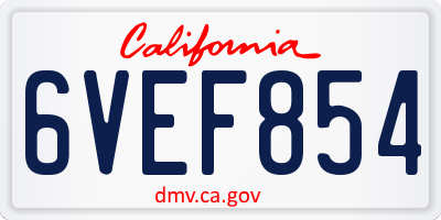 CA license plate 6VEF854