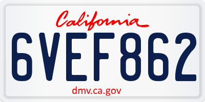CA license plate 6VEF862