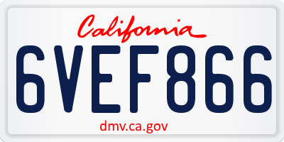 CA license plate 6VEF866