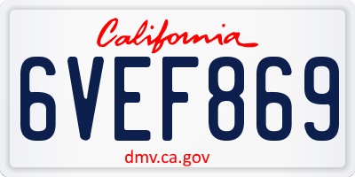CA license plate 6VEF869