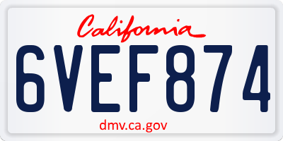 CA license plate 6VEF874
