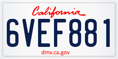 CA license plate 6VEF881