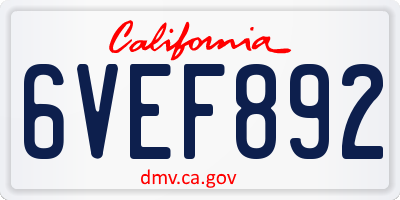 CA license plate 6VEF892