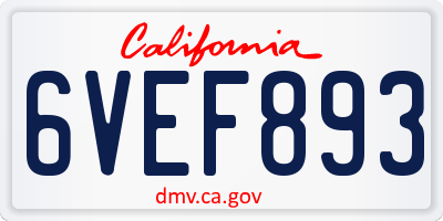 CA license plate 6VEF893
