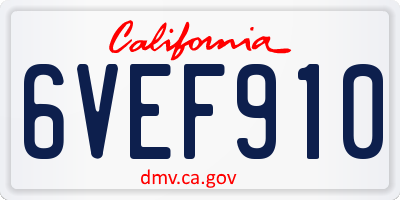CA license plate 6VEF910