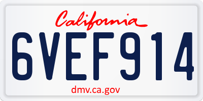 CA license plate 6VEF914
