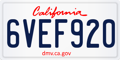 CA license plate 6VEF920