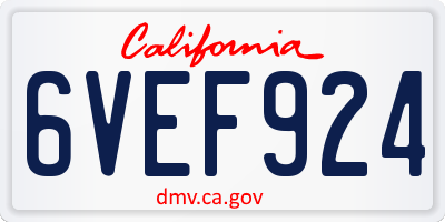 CA license plate 6VEF924