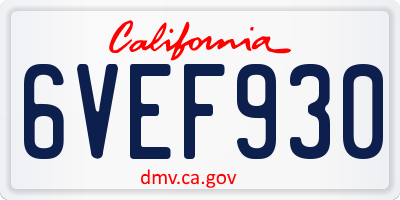 CA license plate 6VEF930