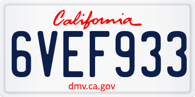 CA license plate 6VEF933