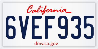 CA license plate 6VEF935
