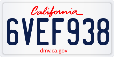 CA license plate 6VEF938