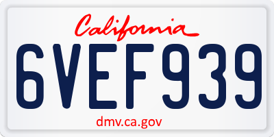 CA license plate 6VEF939