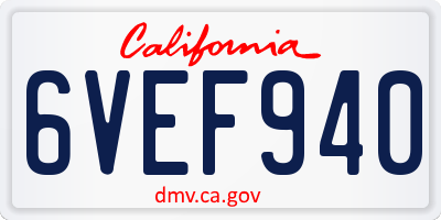 CA license plate 6VEF940