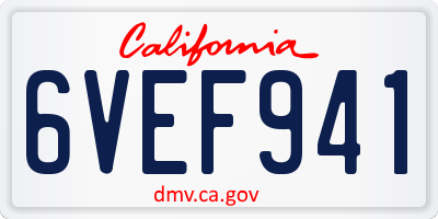 CA license plate 6VEF941