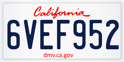 CA license plate 6VEF952