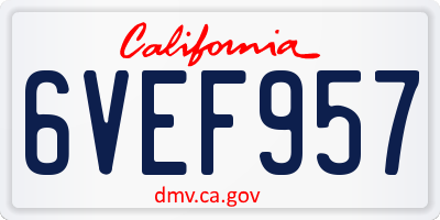 CA license plate 6VEF957