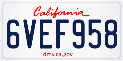 CA license plate 6VEF958