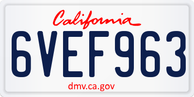 CA license plate 6VEF963