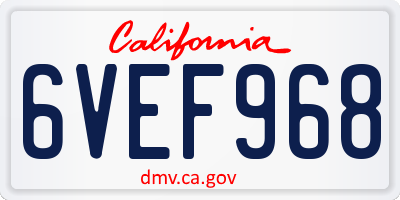 CA license plate 6VEF968