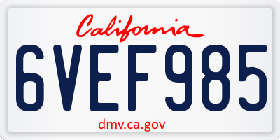 CA license plate 6VEF985