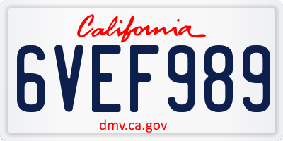 CA license plate 6VEF989