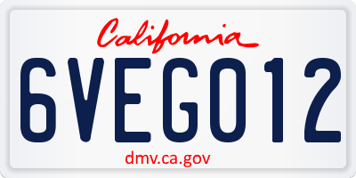 CA license plate 6VEG012