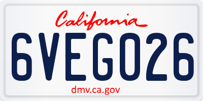 CA license plate 6VEG026