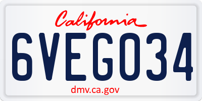 CA license plate 6VEG034