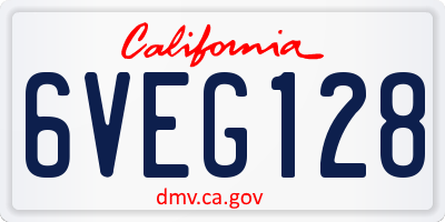 CA license plate 6VEG128