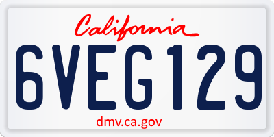 CA license plate 6VEG129