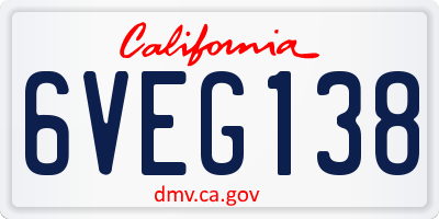 CA license plate 6VEG138