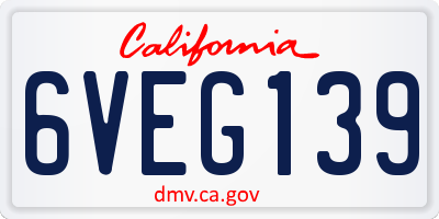 CA license plate 6VEG139