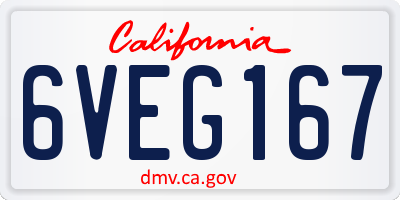 CA license plate 6VEG167