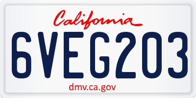 CA license plate 6VEG203