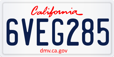 CA license plate 6VEG285