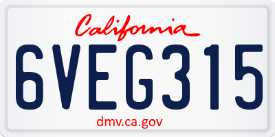 CA license plate 6VEG315