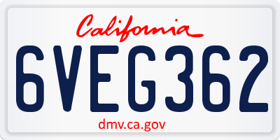 CA license plate 6VEG362