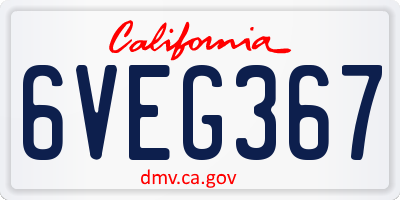 CA license plate 6VEG367