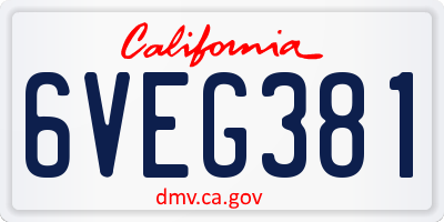 CA license plate 6VEG381