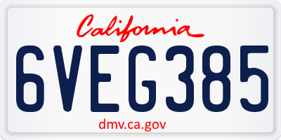 CA license plate 6VEG385