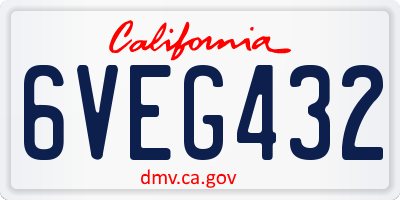 CA license plate 6VEG432