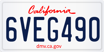 CA license plate 6VEG490