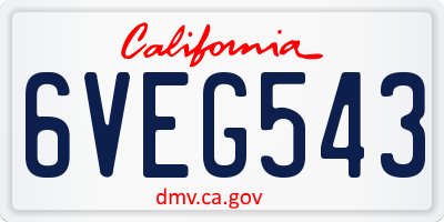CA license plate 6VEG543