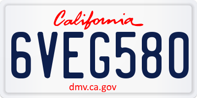 CA license plate 6VEG580