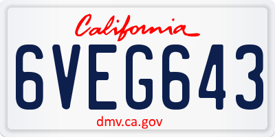 CA license plate 6VEG643
